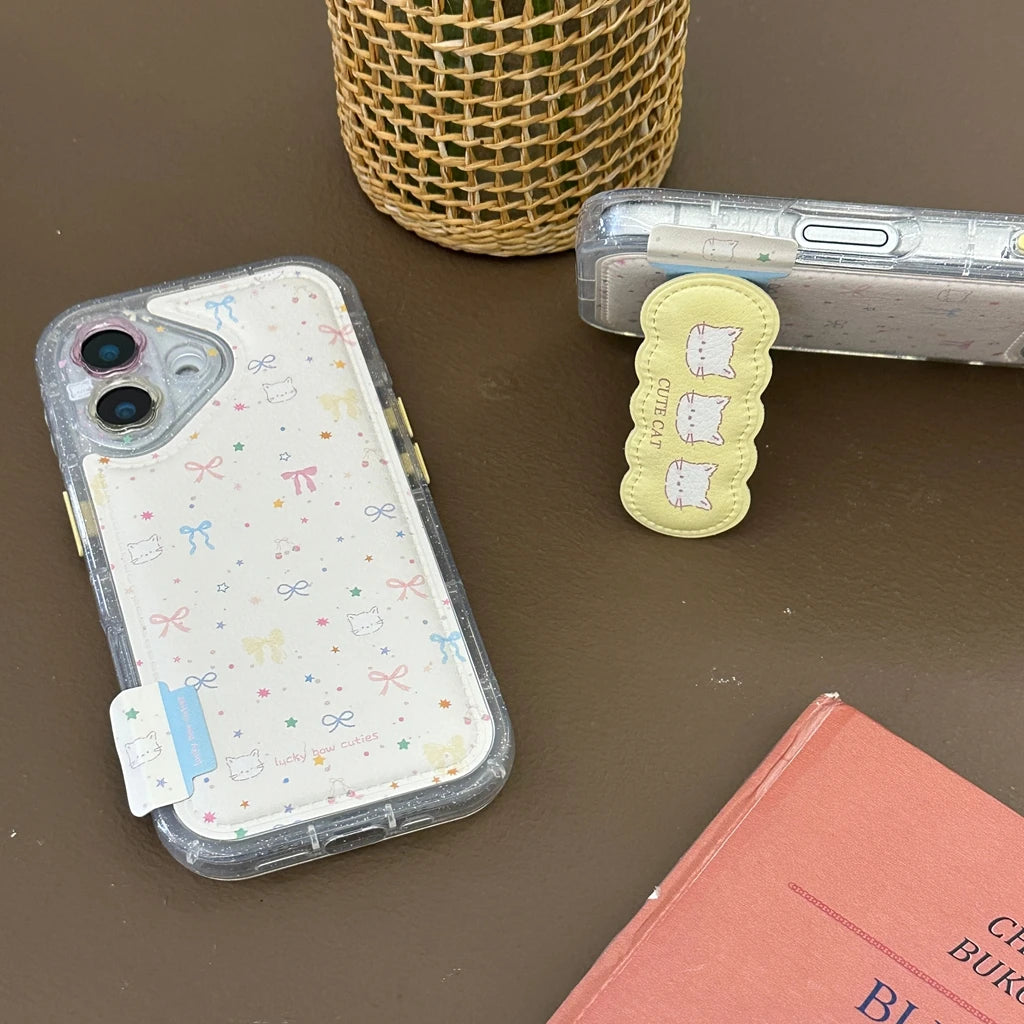 Cute Flowers Lens Cat Stars Bowknot Leather Covered With Fold Holder Shock Proof Phone Cover Case for iPhone 17 16 15 14 Pro Max