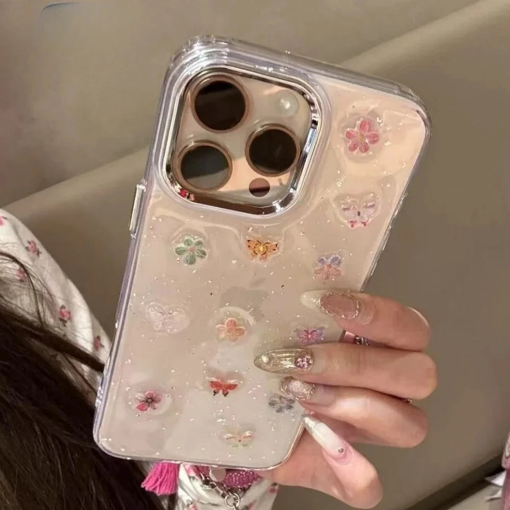 Luxury Glitter Butterfly Transparent Bumper Case For iPhone 16 15 14 13 12 11 Pro Max Plus Shockproof Silicone Protective Cover