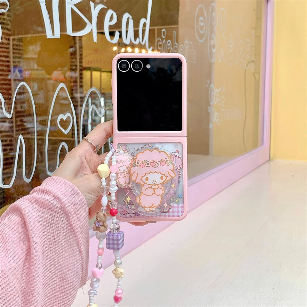 Kawaii Magnetic Stand Phone Case for Samsung Galaxy Z Flip 7 6 5 with Hinges with Magsafe Shockproof Funda Folding Protect Cover