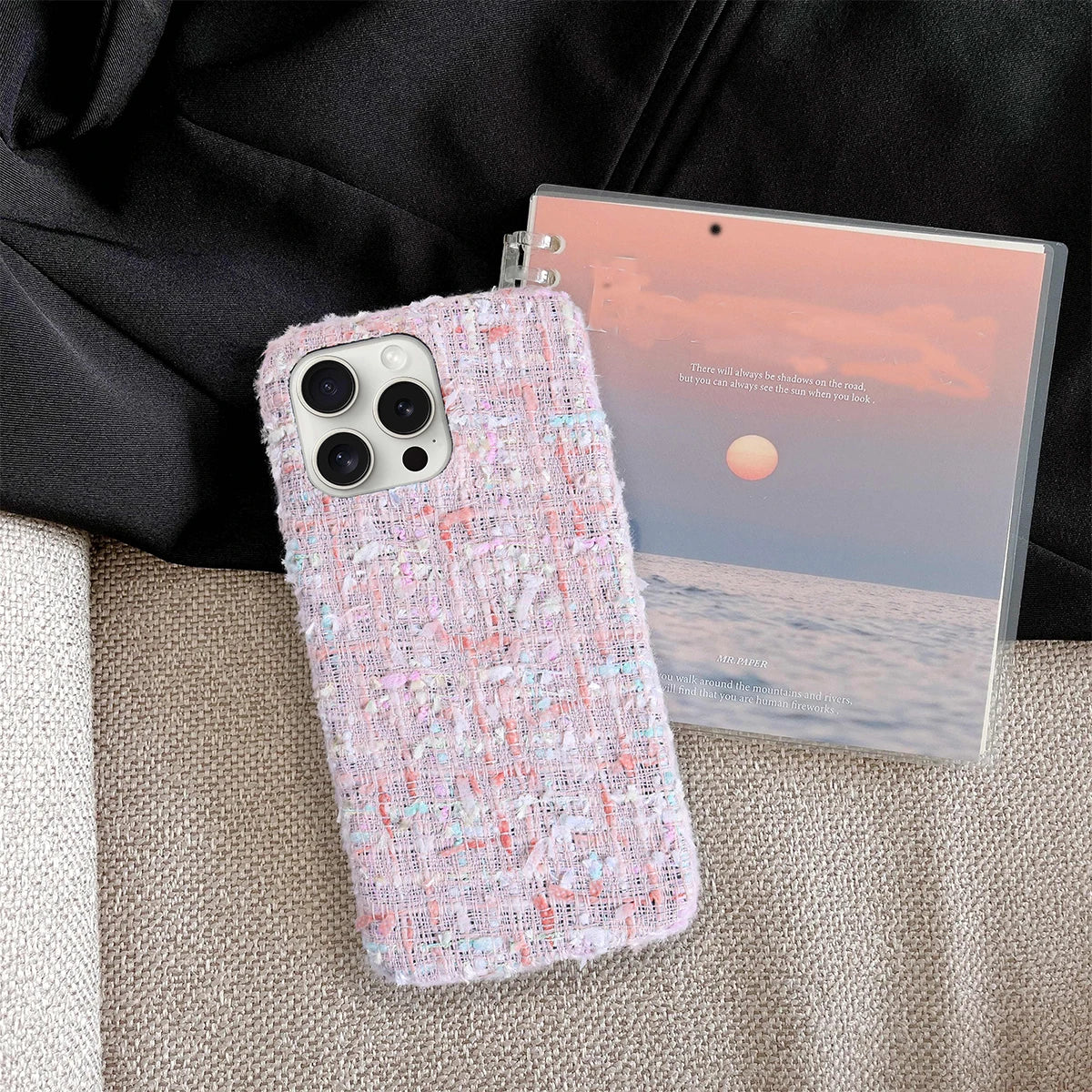 Cute Button Fully Wrapped Fabric Phone Case For iPhone 16 15 14 Plus 13 12 Pro Max 11