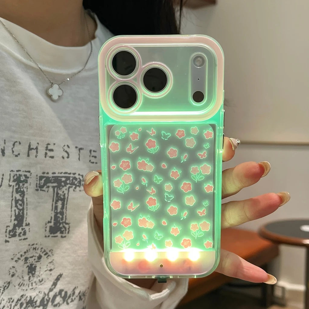 5 Color Change Luminous Call Light Up Flash Cute Flower Butterfly Phone Cover Case for iPhone 17 16 15 14 13 12 11 Pro Max Plus